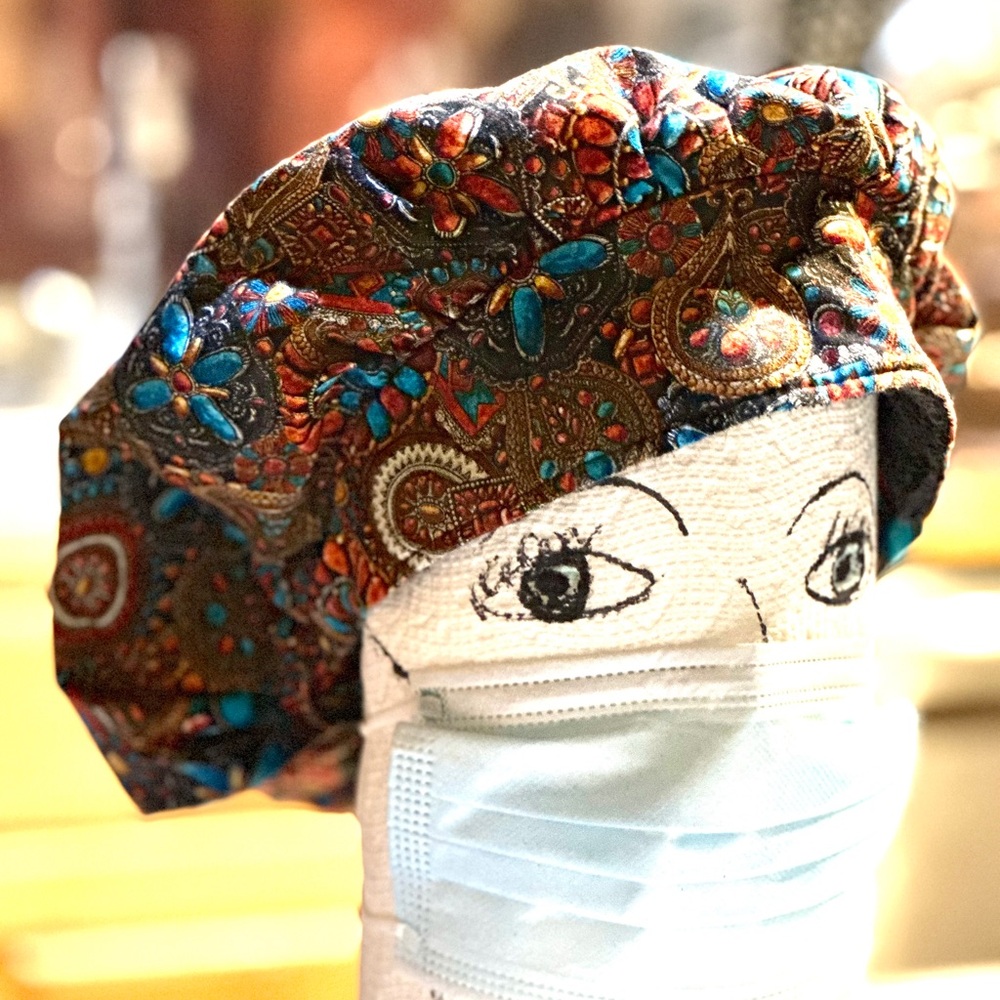 Colorful Paisley Print Scrub Cap